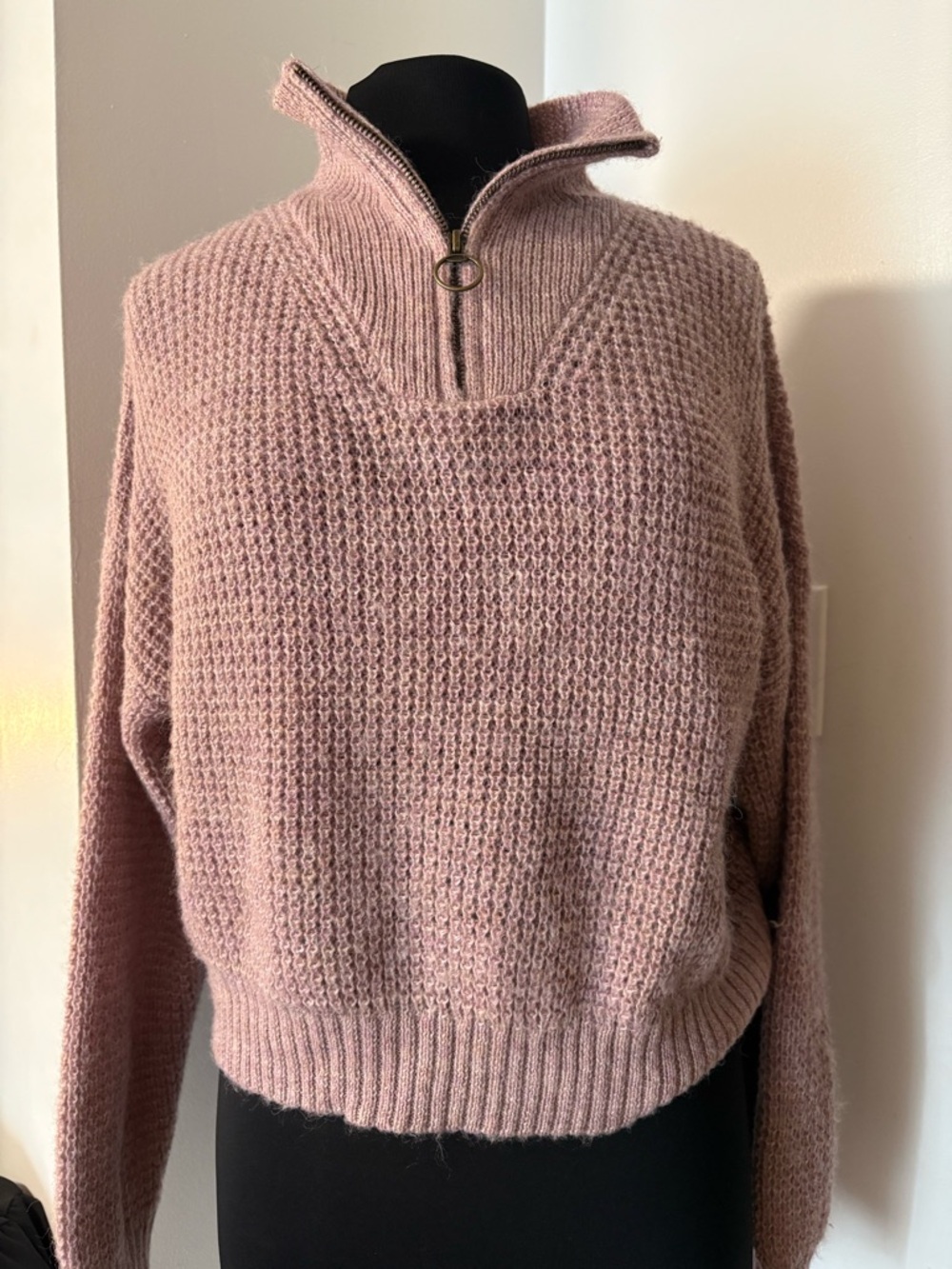 American Eagle Outfitters Dusty Mauve Half-Zip Cowl Sweater